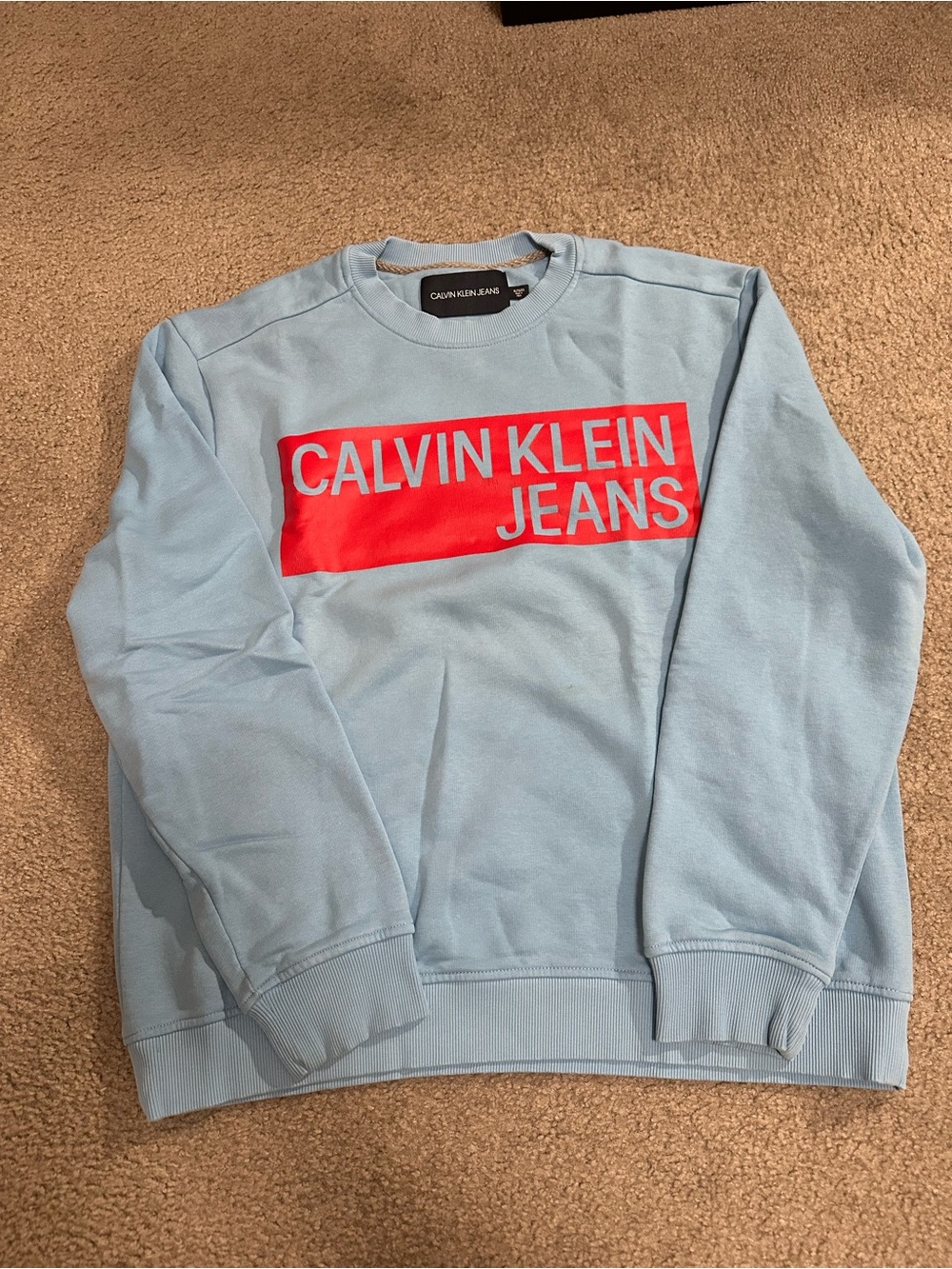 Calvin Klein Jeans Light Blue Crewneck with Red Logo Panel